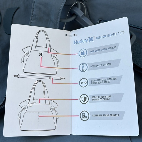 Hurley Horizon Shopper tote,zip top in/out pockets,removable crossbody strap - Picture 13 of 13